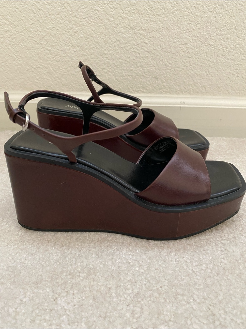 Zara Dark Brown Platform Wedge Sandals with Slingback